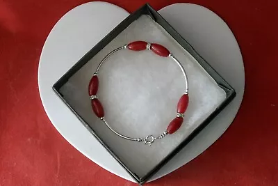 £16.95 • Buy Beautiful Silver Bracelet With Indian Ruby & Diamantino 9 .4 Inches Long In Box