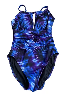 MagicSuit One Piece Swimsuit Size 10 Purple Tie Dye Ruched Tummy Control • $18.96