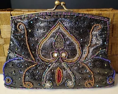 Vintage Black Beaded Clutch Purse Formal Evening Wear Sparkles Intricate Design • $19.99