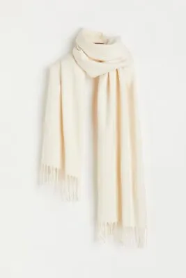 H&M Cream Scarf Shawl In Woven Fabric With Fringes On The Short Sides • £4