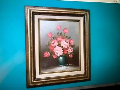 Original Vintage Oil Painting   ROSES IN A VASE  Still Life 8: X 10  Signed  • $84.99