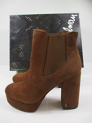 NEW SAM EDELMAN Abella Nut Brown Suede Platform Chelsea Chunky Heel Size 10 M • £38.91