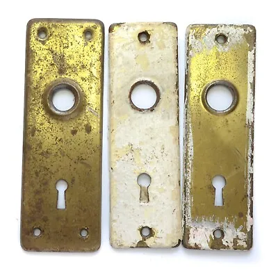 Lot Of 3 Brass Tone Vintage Door Knob Backplates Key Hole 6  X 2  Mid-Century  • $16.48
