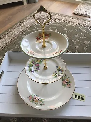 988 Vintage China 3 Tier Cake Stand Mismatched Plates Weddings Tea Parties  • £8