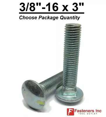 3/8-16 X 3  Carriage Bolts A307 Grade 2 Zinc Plated  Coach Screws  3/8 -16 • $6.29