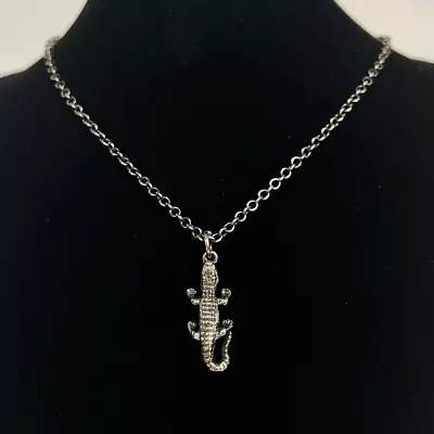 Vintage Gator Pendant Sterling Silver Alligator Necklace 18” UF Jewelry 925 Gift • $35
