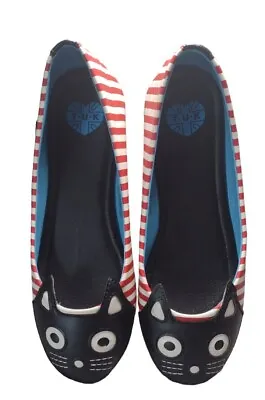 TUK Red & White Striped Kitty Cat Flats Women's Slip-On Shoes Size US 7 • $38