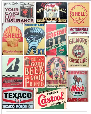  24 VINTAGE GARAGE LOT/B- SIGNS DECALS FOR GAS STATION DECOR 1:18 Scale Diorama • $16.95