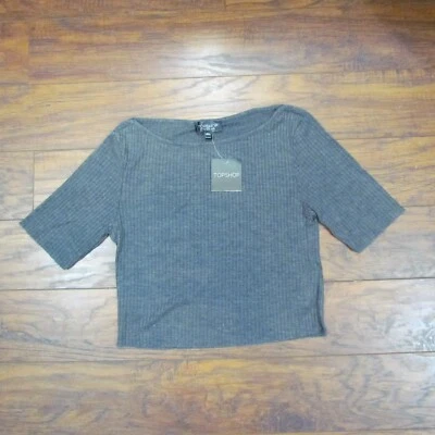 £9.66 • Buy Topshop Womens Size 8 Tee Crop Top Gray Ribbed Raw Edge Hem Stretch NWT