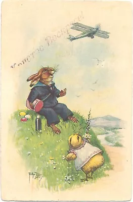 Arthur Thiele - Easter Rabbit & Chick Watch Plane Fly Overhead  RARE! • $12