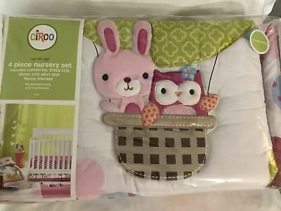 $34.99 • Buy Circo Up We Go Girls Crib Nursery Bedding 4 Pc Bunny Owl Hot Air Balloon Pink