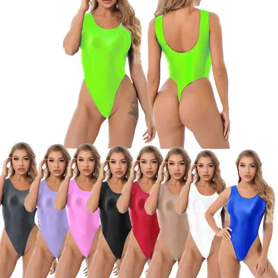Womens Glossy One Piece Swimsuit Backless Thong Bodysuit Monokini Bathing Suit • $5.63