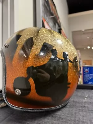 1970’s  Vintage KRW Gold Orange Black Metal Flake Skyline Motorcycle Helmet • $97