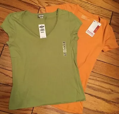 NEW VTG Lot 2 Mossimo Old Navy Small V-neck T-shirt Cotton Green Yellow Mustard • $9.99