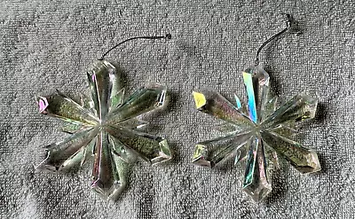 2 Vintage Iridescent Snowflake Christmas Ornaments Acrylic 4 1/4” • $9