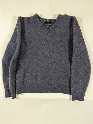 Polo Ralph Lauren Sweater Mens XL 100% Lambs Wool Long Sleeve Blue Vintage • $18.99