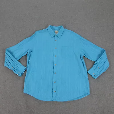 Jos A Bank Shirt Mens Extra Large Blue Linen Long Sleeve Button Up • $18.99