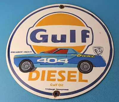 Vintage Gulf Gasoline Sign - Porcelain Peugeot Gas Racing Pump Station Sign • $142.47