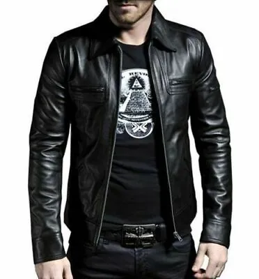 Men's Genuine Lambskin Leather Motorcycle Jacket Slim Fit Biker Jacket For Men's • $33.57