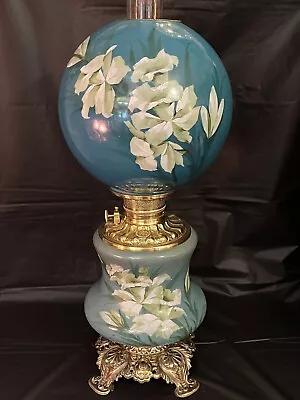 Antique Victorian Unusual Polished Electrified Floral Lily Oil Parlor GWTW Lamp • $400