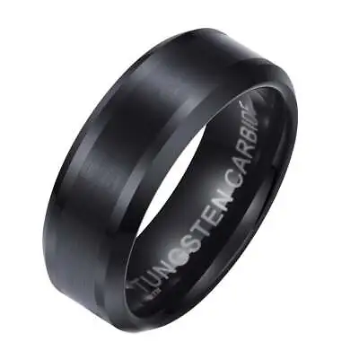 Men's Black Tungsten Ring 8mm Classic Wedding Comfort Fit Band • £39.99