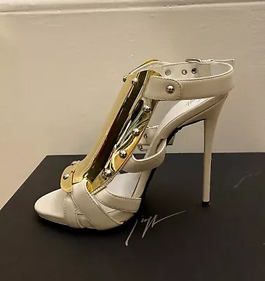 GIUSEPPE ZANOTTI White Gold Gladiator High Heeled Sandals Sz 36 US 6 • $49