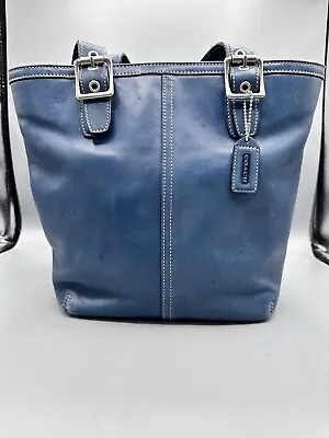 Coach Vintage Legacy Hampton Leather Tote Shoulder Bag Purse Blue C043-9572 ** • $49.75