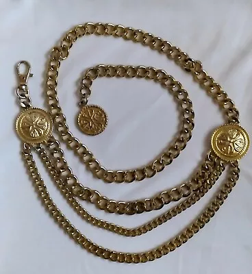 Vintage Gold Metal Triple Layer Front Drape Curb Link Belt Decorative Medallions • $28