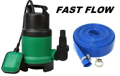 £48.95 • Buy 400W FAST FLOW SUBMERSIBLE DIRTY WATER PUMP WITH FLOAT SWITCH 10M X 25mm HOSE