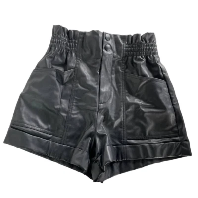 $28.79 • Buy Zara Shorts Womens Small Solid Black Faux Leather High Rise Stretch Waist Poly