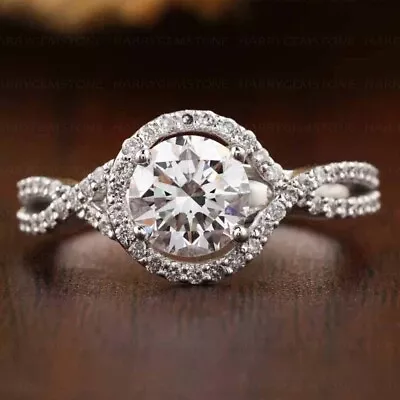 2.00 TCW Round Cut Moissanite Halo Engagement Wedding Ring 14K White Gold Plated • $113.07