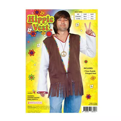 Mens Hippie Vest Costume Hippy Retro 60s 70s Fancy Dress Woodstock Faux Suede • $28