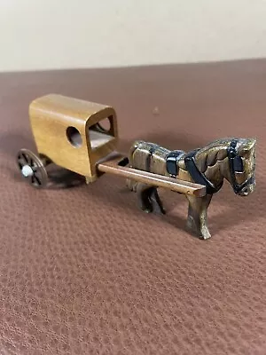 VINTAGE AMISH HAND CRAFTED WOODEN HORSE DRAWN CART - 6” Long • $14.95