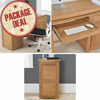 Crescent Solid Oak Home Office Furniture Large Desk And Filing Cabinet Package • £750