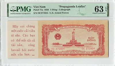 Vietnam 1958 1 Dong P-71x Propaganda Leaflet UNC PMG 63 EPQ • $1