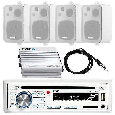 Pyle CD Player Marine Bluetooth Radio 4x 4'' Speakers 4 Channel Amp Antenna • $199.49