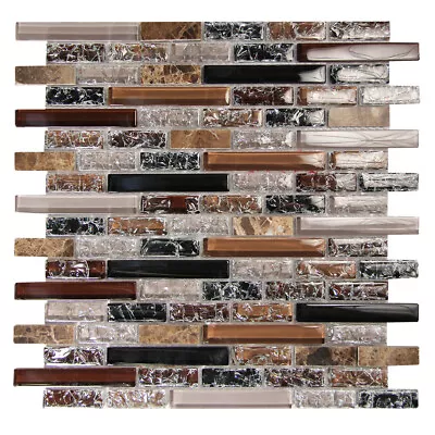 Mosaic Glass Tile Eros Linear Kitchen Bathroom Fireplace Wall Backsplash Taupe • $4.40