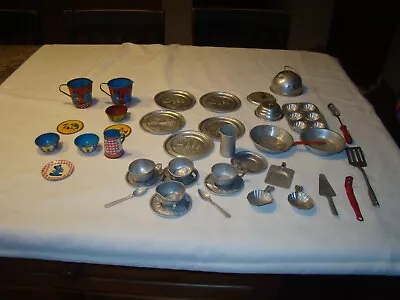 Vtg Ohio Art Child's Tea Set & Aluminum Dish Set & Baking USED & ABUSED • $18