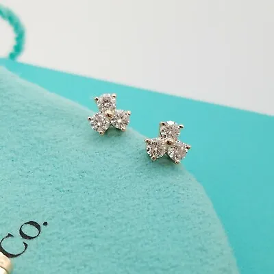 £1514.41 • Buy Tiffany & Co. Aria Rose Gold 18K Diamonds .60 TCW  Studs Earrings Box Pouch