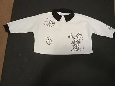 NWT Childrens Mickey And Minnie Mouse Shirt Crop Top Size 4 White & Black Design • $27.95