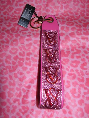 Victoria's Secret Rhinestone Hot Pink Logo Wristlet Strap Key Chain Bling NWT • $28.99