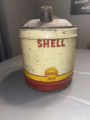 Vintage Shell Gas/Oil 5 Gallon Metal Can Yellow & Red Man Cave Display • $30