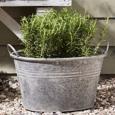 Vintage Galvanised Metal Tub Planter Round Garden Home Flower Plant Pot Bucket • £26.99