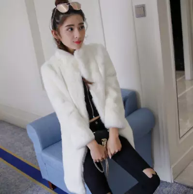 Womens Real Rabbit Fur Jacket Long Coat Retro Fur Outwear Winter Warm Overcoat • $80.82