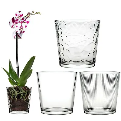£8.49 • Buy Pasabahce Round Glass Flower Vase Pot Display Decor Straight Lines/Mosaic/Clear