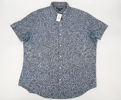 NWT J.Crew Mens XL Navy Chambray Floral Short Sleeve Button Front Shirt Print • $33.71