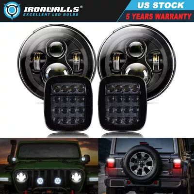 4PCS 7  Round LED Headlights Brake Tail Light For Jeep Wrangler YJ TJ CJ Truck • $73.32