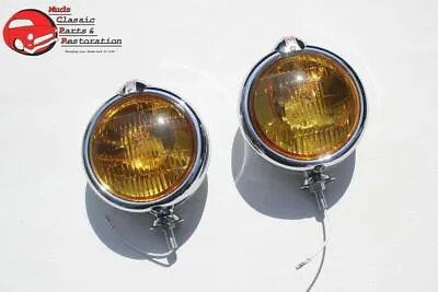 Amber 5  Custom Mounted Fog Lights Lamps W Crest Vintage Style Car Truck Hot Rod • $108.85