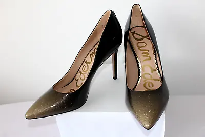 Sam Edelman Hazel Pump Pointed Toe Stiletto Black Gold Sparkle High Heels Uk 4.5 • £46