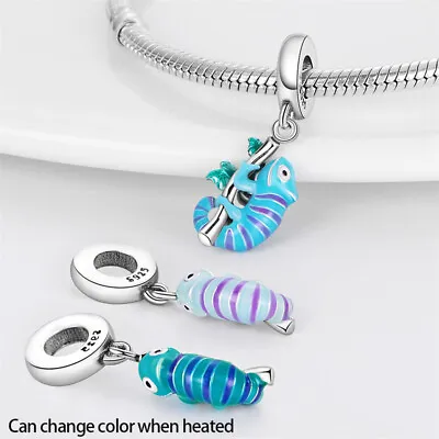 Colour Changing Lizard Chameleon Pet Animal Dangle Charm 925 Sterling Silver • £13.99